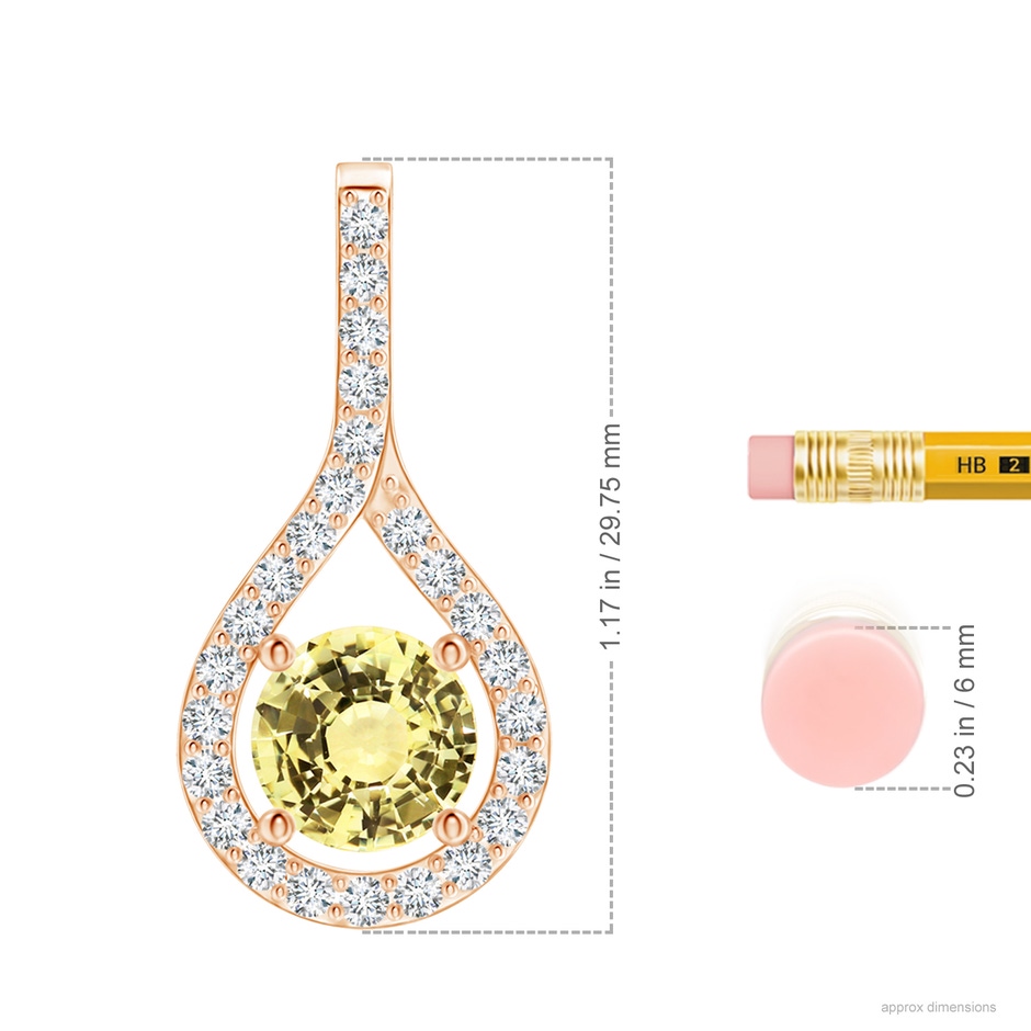 8.65-8.76x5.51mm AAA Floating GIA Certified Yellow Sapphire Drop Pendant with Diamonds in Rose Gold ruler