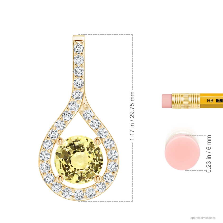 8.65-8.76x5.51mm AAA Floating GIA Certified Yellow Sapphire Drop Pendant with Diamonds in Yellow Gold ruler