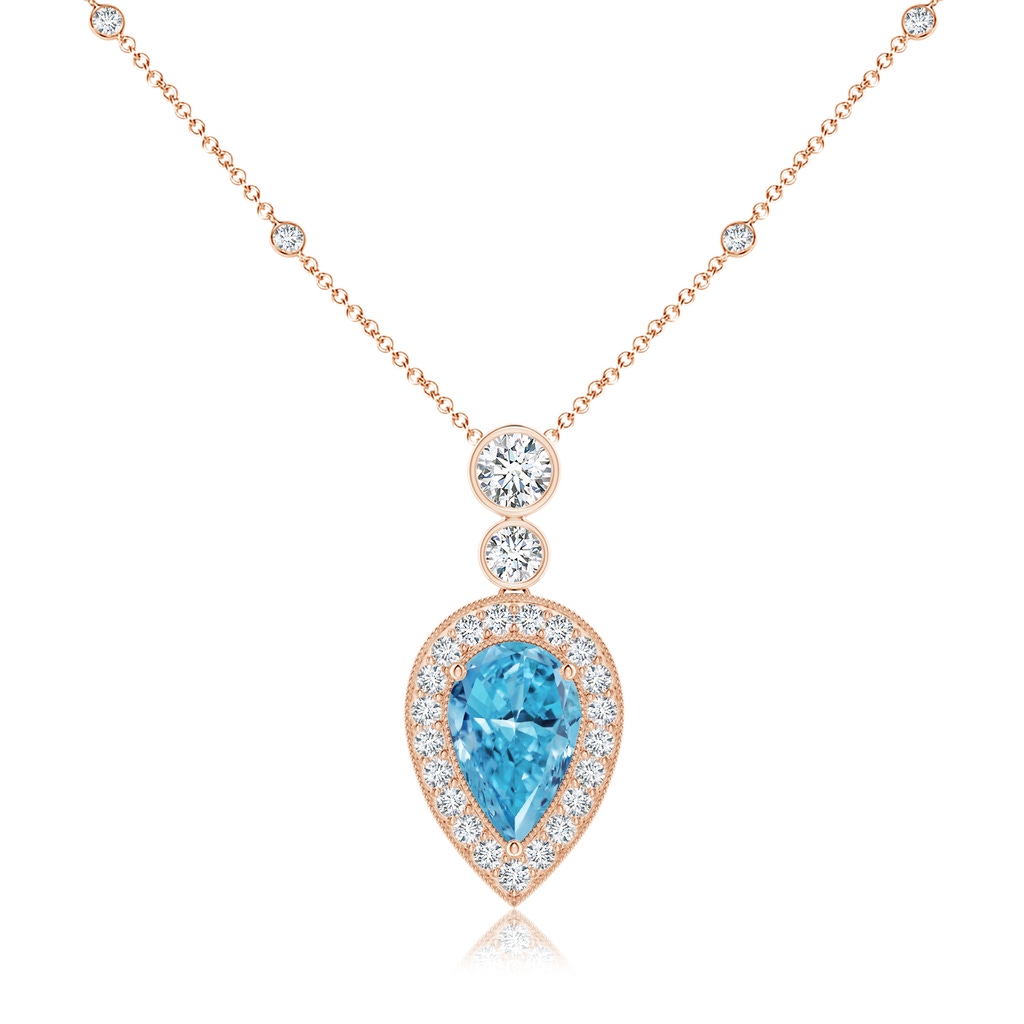 11x7mm AAAA Inverted Pear Fancy Intense Blue Diamond Necklace in Rose Gold