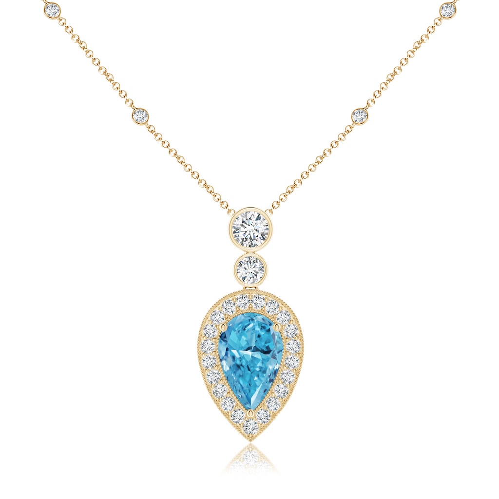 11x7mm AAAA Inverted Pear Fancy Intense Blue Diamond Necklace in Yellow Gold
