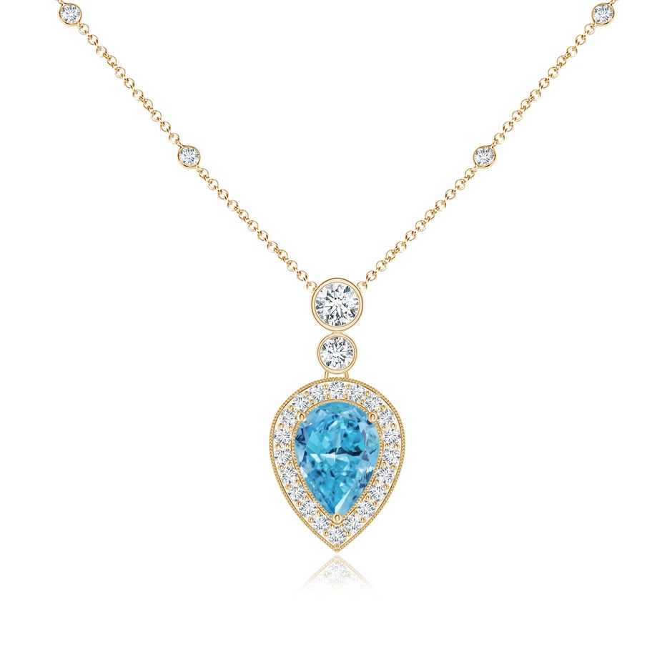 7x5mm AAAA Inverted Pear Fancy Intense Blue Diamond Necklace in Yellow Gold 