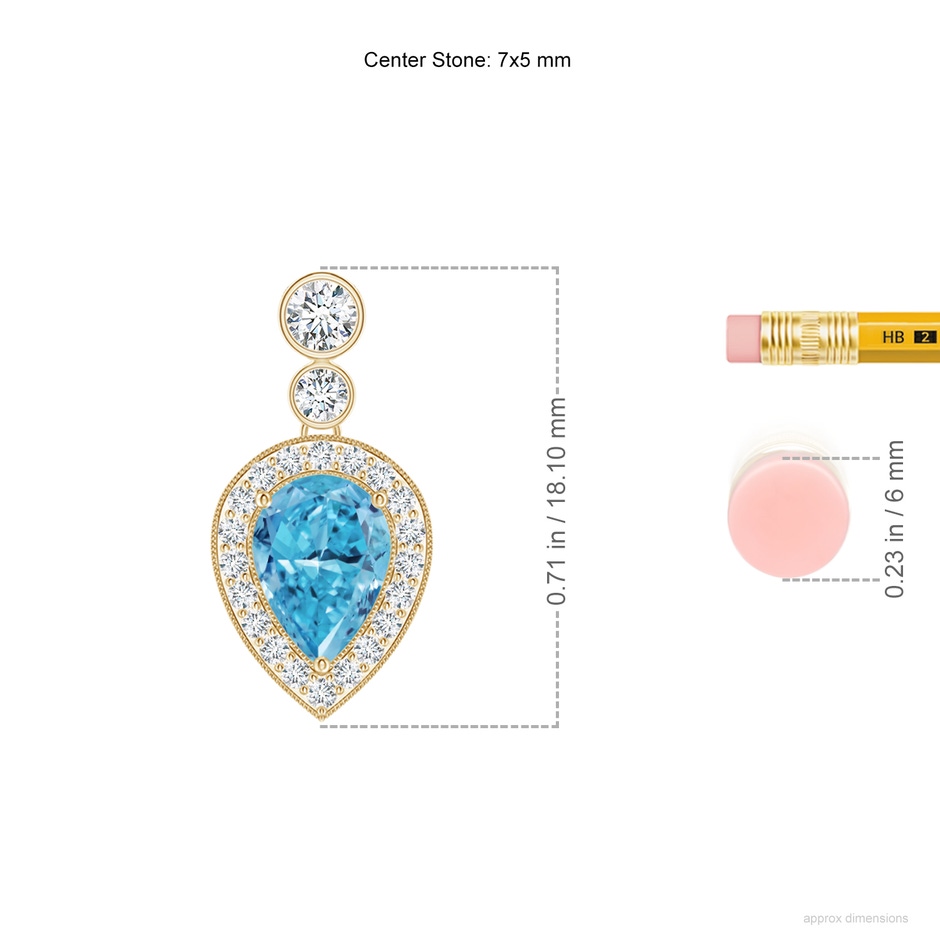 7x5mm AAAA Inverted Pear Fancy Intense Blue Diamond Necklace in Yellow Gold ruler