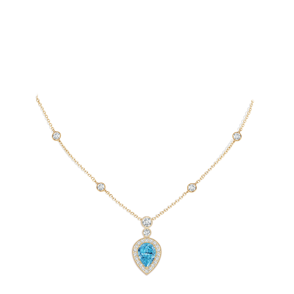 7x5mm AAAA Inverted Pear Fancy Intense Blue Diamond Necklace in Yellow Gold pen