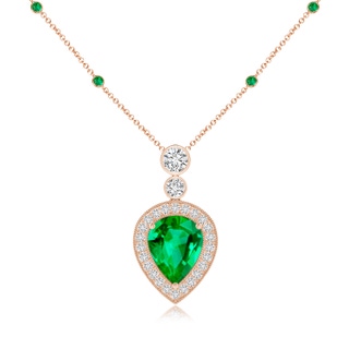 10x8mm AAA Inverted Pear Emerald Necklace with Diamonds in 18K Rose Gold