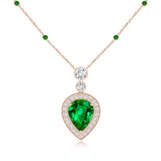 10x8mm AAAA Inverted Pear Emerald Necklace with Diamonds in 18K Rose Gold