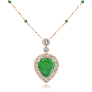 12x10mm A Inverted Pear Emerald Necklace with Diamonds in 18K Rose Gold