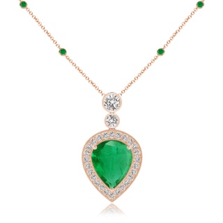 12x10mm AA Inverted Pear Emerald Necklace with Diamonds in 10K Rose Gold