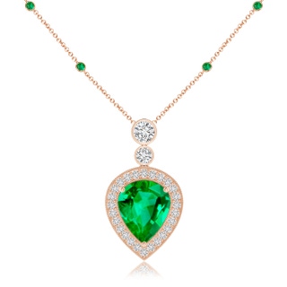 12x10mm AAA Inverted Pear Emerald Necklace with Diamonds in Rose Gold