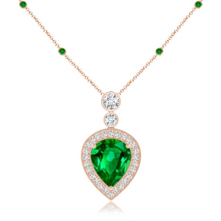 12x10mm AAAA Inverted Pear Emerald Necklace with Diamonds in 18K Rose Gold