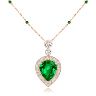 12x10mm AAAA Inverted Pear Emerald Necklace with Diamonds in Rose Gold