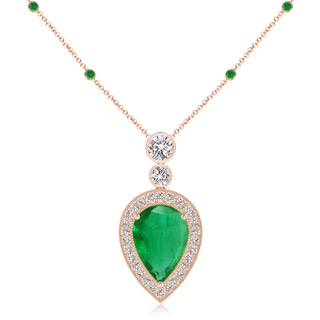 14x10mm AA Inverted Pear Emerald Necklace with Diamonds in 18K Rose Gold