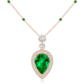 14x10mm AAAA Inverted Pear Emerald Necklace with Diamonds in 18K Rose Gold