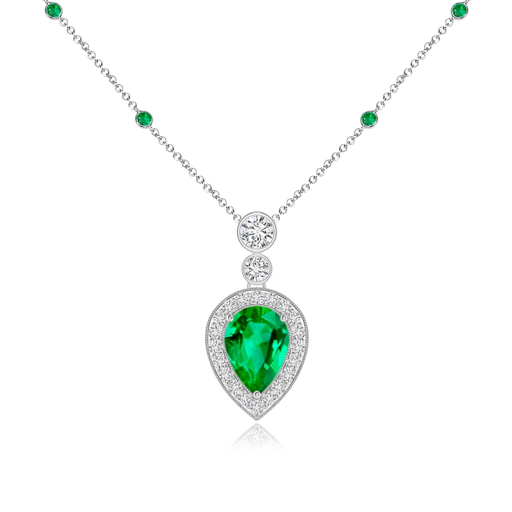 7x5mm AAA Inverted Pear Emerald Necklace with Diamonds in 18K White Gold