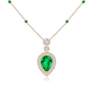 7x5mm AAA Inverted Pear Emerald Necklace with Diamonds in Rose Gold