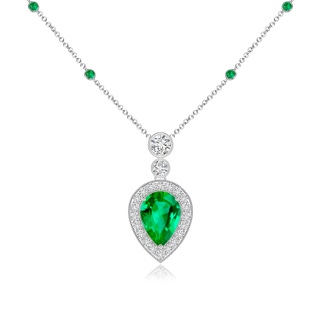 7x5mm AAA Inverted Pear Emerald Necklace with Diamonds in White Gold