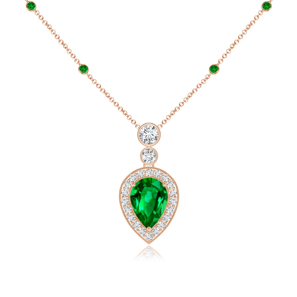 7x5mm AAAA Inverted Pear Emerald Necklace with Diamonds in Rose Gold