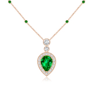 7x5mm AAAA Inverted Pear Emerald Necklace with Diamonds in Rose Gold