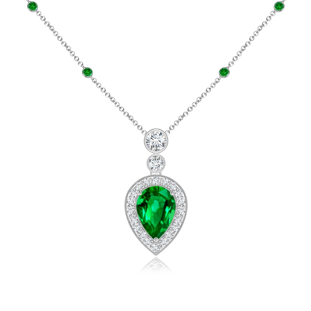 7x5mm AAAA Inverted Pear Emerald Necklace with Diamonds in White Gold