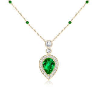 7x5mm AAAA Inverted Pear Emerald Necklace with Diamonds in Yellow Gold