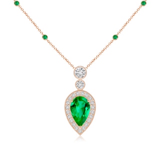 8x5mm AAA Inverted Pear Emerald Necklace with Diamonds in Rose Gold