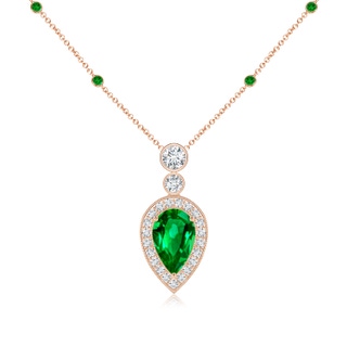 8x5mm AAAA Inverted Pear Emerald Necklace with Diamonds in 18K Rose Gold