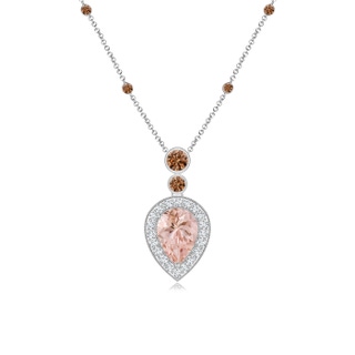 7x5mm AAAA Inverted Pear Morganite Necklace with Coffee Diamonds in P950 Platinum