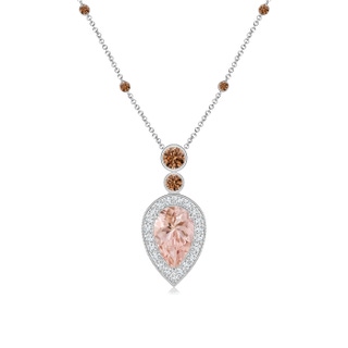 8x5mm AAAA Inverted Pear Morganite Necklace with Coffee Diamonds in P950 Platinum