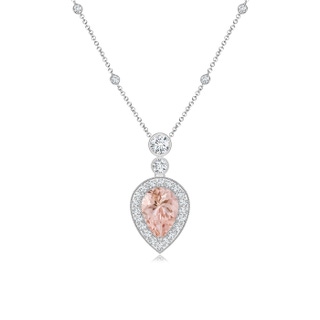 7x5mm AAAA Inverted Pear Morganite Necklace with Diamonds in White Gold