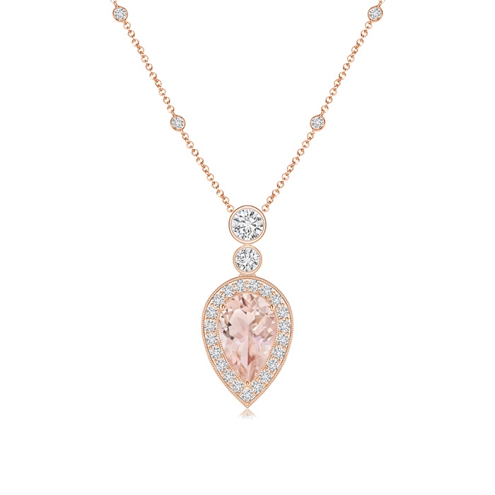 8x5mm AAA Inverted Pear Morganite Necklace with Diamonds in Rose Gold