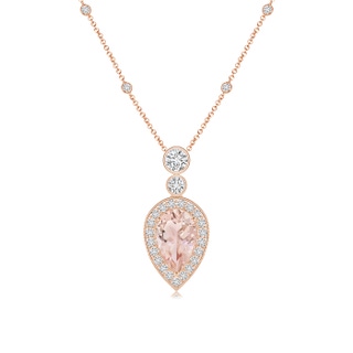 8x5mm AAA Inverted Pear Morganite Necklace with Diamonds in Rose Gold