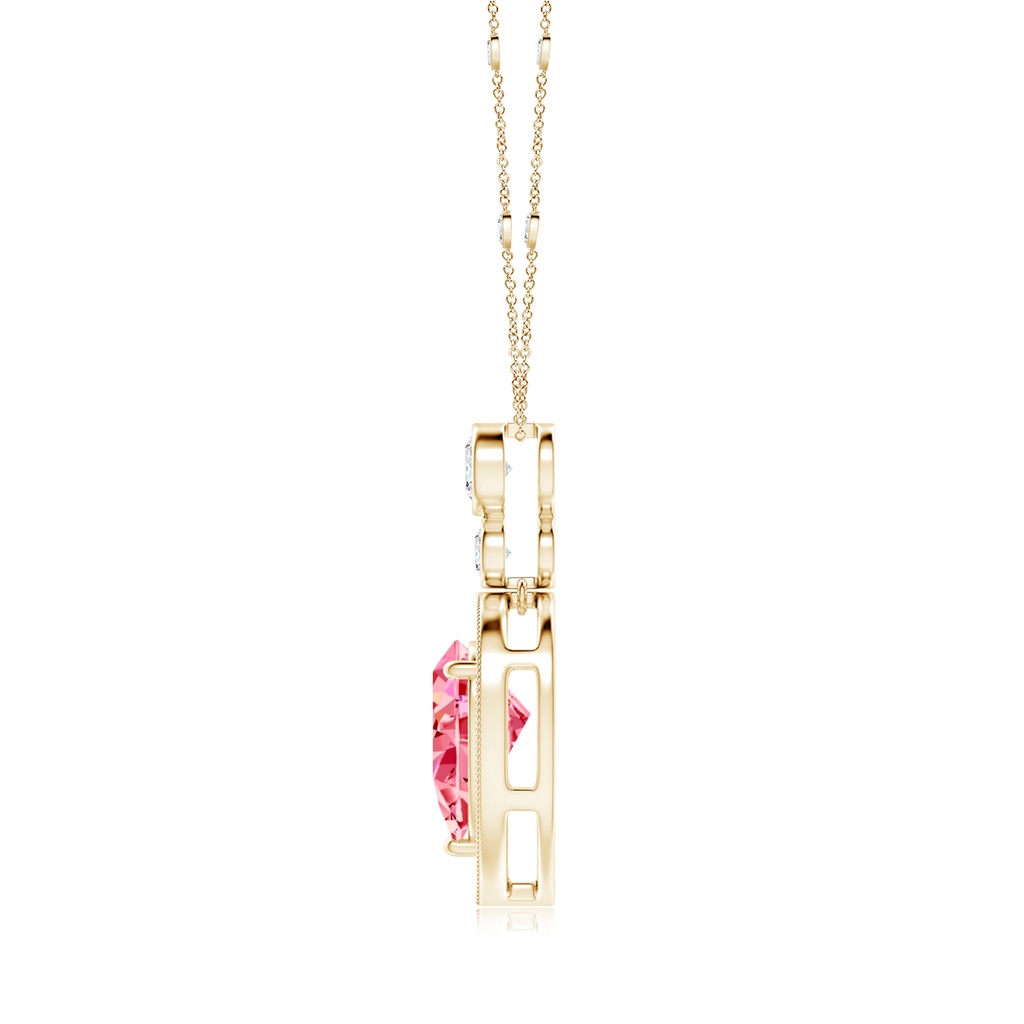 11x7mm AAAA Inverted Pear Fancy Intense Pink Diamond Necklace in Yellow Gold - side 199