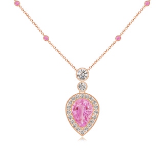 7x5mm A Inverted Pear Pink Sapphire Necklace with Diamonds in 9K Rose Gold