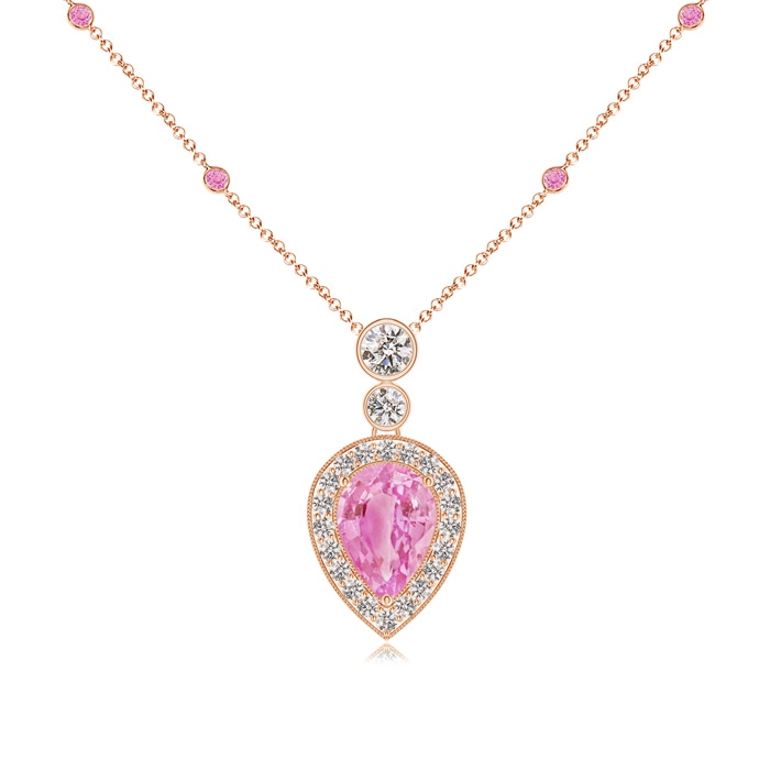 7x5mm A Inverted Pear Pink Sapphire Necklace with Diamonds in Rose Gold 