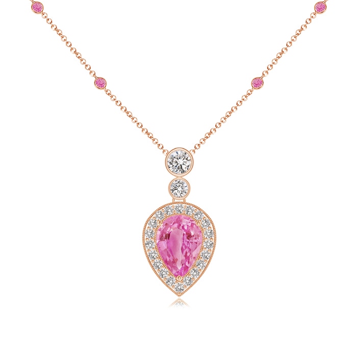 7x5mm AA Inverted Pear Pink Sapphire Necklace with Diamonds in 9K Rose Gold 