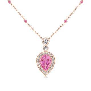 7x5mm AA Inverted Pear Pink Sapphire Necklace with Diamonds in Rose Gold