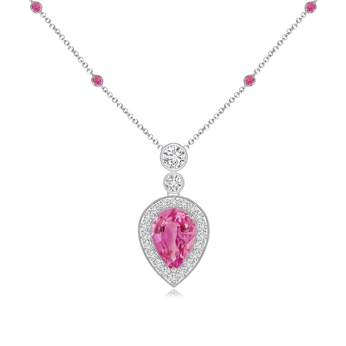 7x5mm AAA Inverted Pear Pink Sapphire Necklace with Diamonds in White Gold