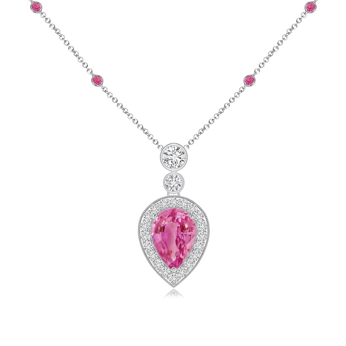 7x5mm AAA Inverted Pear Pink Sapphire Necklace with Diamonds in White Gold 