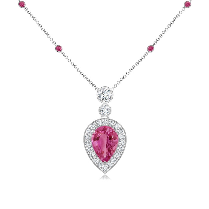 7x5mm AAAA Inverted Pear Pink Sapphire Necklace with Diamonds in P950 Platinum
