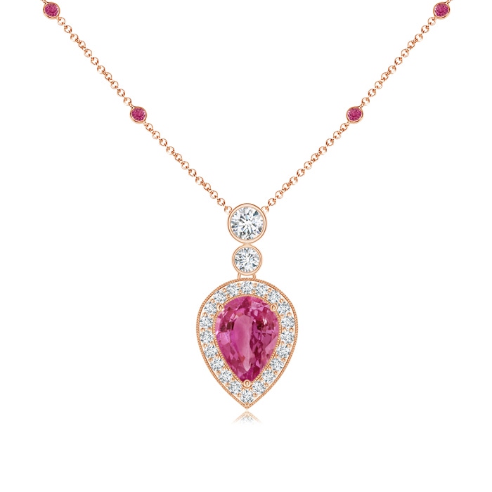 7x5mm AAAA Inverted Pear Pink Sapphire Necklace with Diamonds in Rose Gold 
