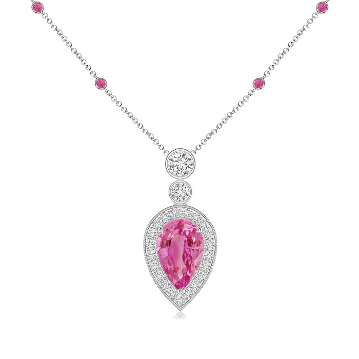 8x5mm AAA Inverted Pear Pink Sapphire Necklace with Diamonds in White Gold