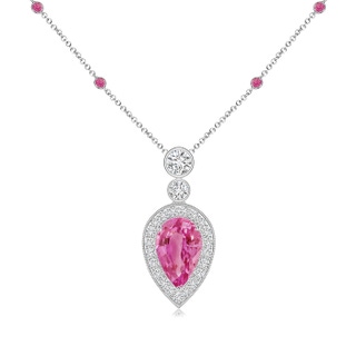 8x5mm AAA Inverted Pear Pink Sapphire Necklace with Diamonds in White Gold