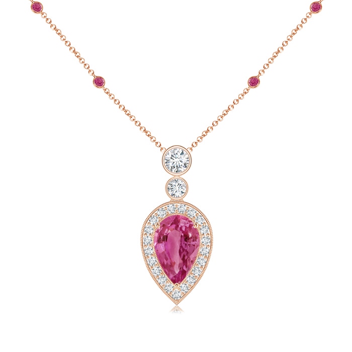 8x5mm AAAA Inverted Pear Pink Sapphire Necklace with Diamonds in Rose Gold 