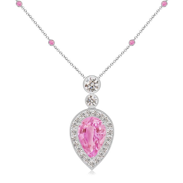 9x6mm A Inverted Pear Pink Sapphire Necklace with Diamonds in P950 Platinum