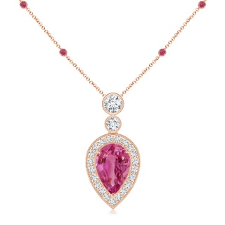 9x6mm AAAA Inverted Pear Pink Sapphire Necklace with Diamonds in 9K Rose Gold