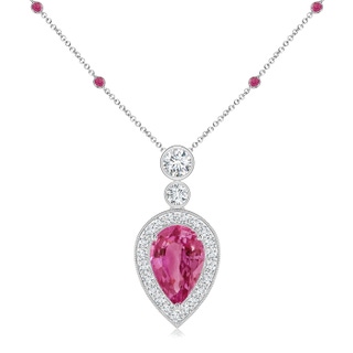 9x6mm AAAA Inverted Pear Pink Sapphire Necklace with Diamonds in P950 Platinum