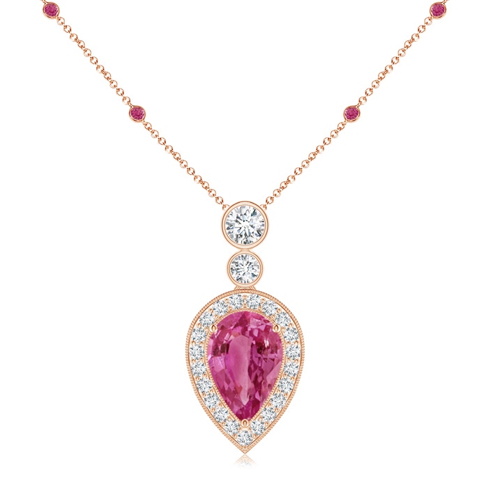 9x6mm AAAA Inverted Pear Pink Sapphire Necklace with Diamonds in Rose Gold 