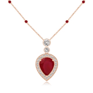 10x8mm AA Inverted Pear Ruby Necklace with Diamonds in 18K Rose Gold