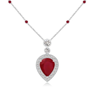 10x8mm AA Inverted Pear Ruby Necklace with Diamonds in P950 Platinum