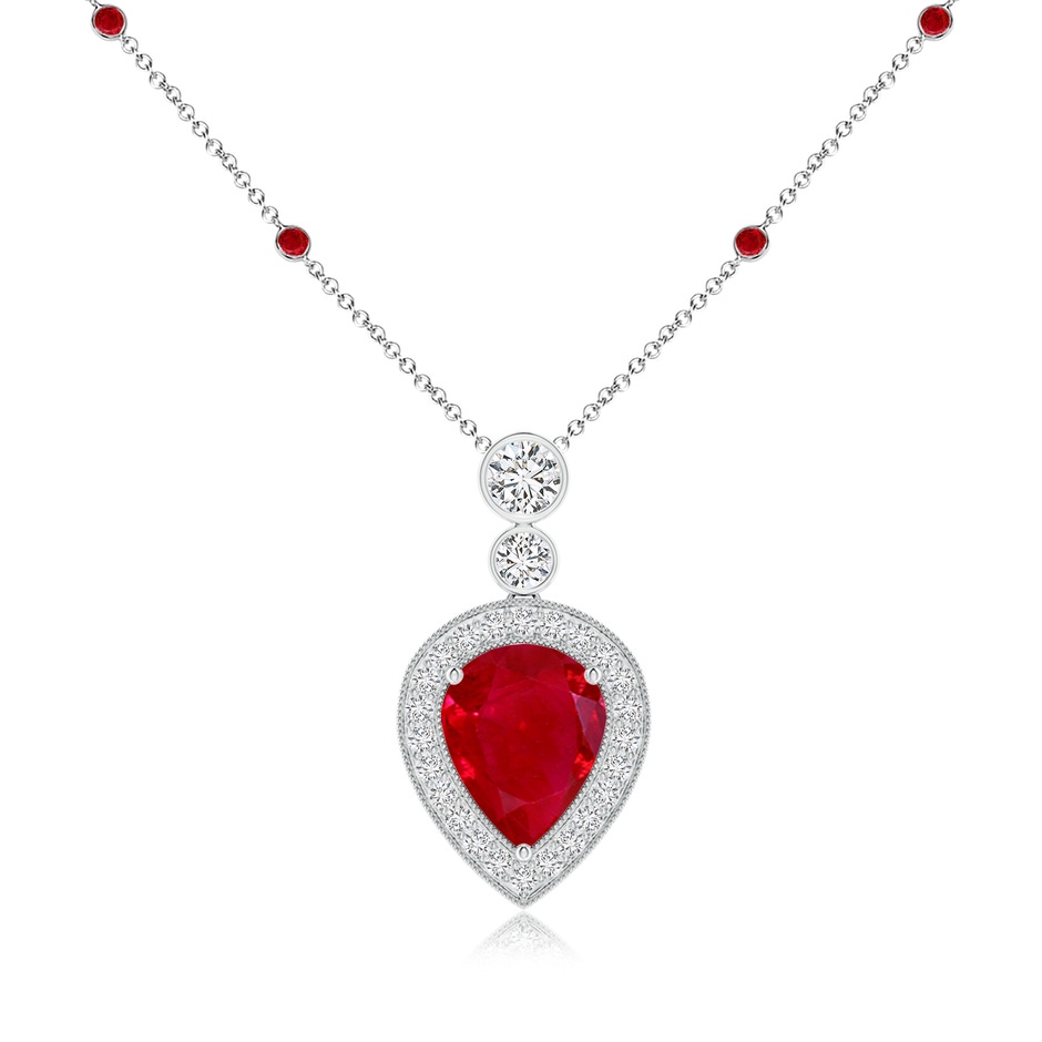 10x8mm AAA Inverted Pear Ruby Necklace with Diamonds in P950 Platinum 