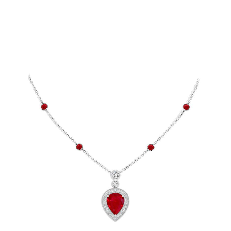 10x8mm AAA Inverted Pear Ruby Necklace with Diamonds in P950 Platinum pen